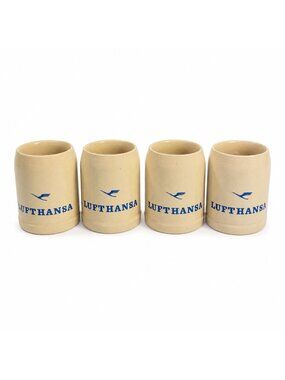 Stoneware Tankard Beer Stein Coffee Mug Lufthansa Air Airline German Set 4 Vinta